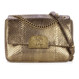 CHANEL Bag Classic Single Flap Small Gold PYTHON Leather GHW CERTIFIED AUTHENTIC - Picture 1 of 9