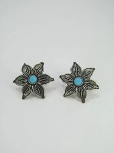 Flower Stud Oxidized Earring New Bollywood Black Polish Studs Push back Earrings - Picture 1 of 6
