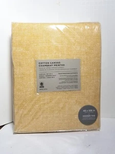 West Elm Cotton Canvas Chambray Print Curtain 2 Panels Horseradish New 48"X 108" - Picture 1 of 9