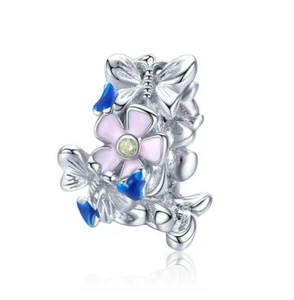 Charm Perle Ring Blume Schmetterling 925 Silber  - Anhänger für Pandora Armband - Bild 1 von 1