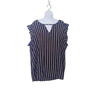 Scarlett Sleeveless Top Plus Size Stripe Keyhole Front Ruffle EUC Plus Sz 3 X - Picture 1 of 4
