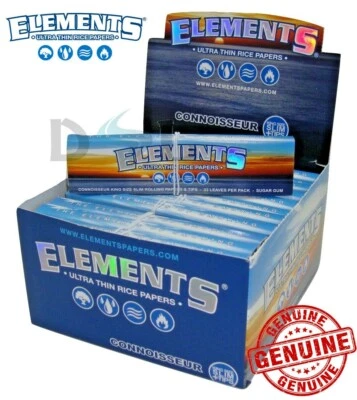 Elements Blue Connoisseur Rice Smoking King Size Slim Papers Tips Roach Box