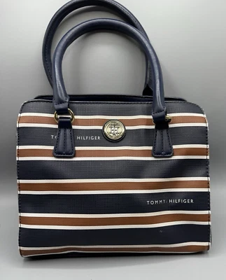 Tommy Hilfiger - Navy Tan & White Striped Handbag - Purse, Tote, Satchel - Image 1 of 4