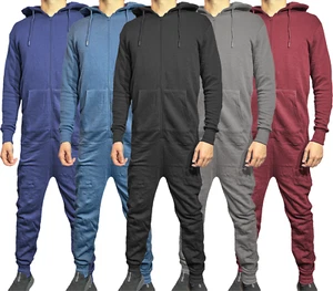 Mens Snuggle Warm Soft Fleece Hooded Zip 1Onesie All In One Jumpsuit Pyjamas UK - Picture 1 of 14