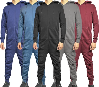 Mens Snuggle Warm Soft Fleece Hooded Zip 1Onesie All In One Jumpsuit Pyjamas UK - Image 1 of 4