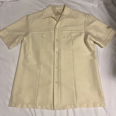 Vintage Iolani Hawaiian Shirt M/L Executive Hawaii Retro Beige Cream - Image 1 of 4