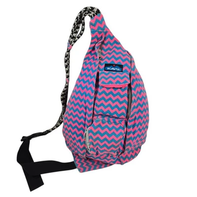Kavu Chevron Shore Rope Crossbody Sling Bag Backpack Hot Pink Teal Blue Zig Zag - Image 1 of 4