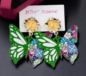 Betsey Johnson Blume Schmetterling Gold Schimmer Ohrhänger Ohrhänger Gratis Geschenktüte - Bild 1 von 4