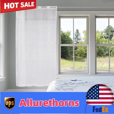 Pair White Color Knitted Floral Lace Curtains Bedrooms Shading Net 108" X 100" - Image 1 of 4