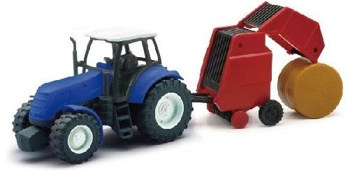 NEWRAY, Blue tractor with round baler, 1/32, NEW05685B - Image 1 of 1