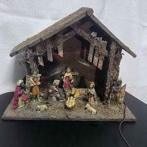 Vintage Leuchtkrippe Weihnachtsfiguren Holz & Moos Krippe Krippen Set - Bild 1 von 12