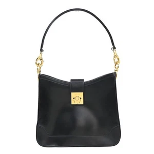 CELINE PARIS Logo Shoulder Hand Bag Leather Black Gold Italy 35EF296 - Picture 1 of 15