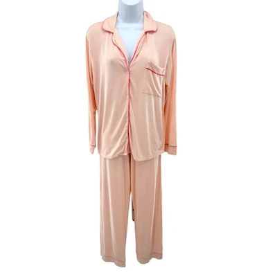 Conjunto de Pijama Eberjey Rosa Melocotón Modal Spandex Manga Larga Pantalones Abotonados XS Foto 1 de 4