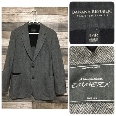 Banana Republic Tailored Slim Fit Herringbone Wool Blend Blazer Men’s 44R Gray - Image 1 of 4