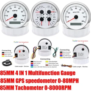 3 Gauge Set 85mm White GPS Speedometer 80MPH&Tacho 8000RP,&4 IN 1 Gauge for Boat - Picture 1 of 17