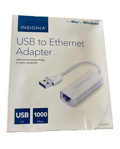 NEW Insignia USB 2.0 to Ethernet Adapter 1Gbps Fast Connector for Windows, MacOS - Picture 1 of 2