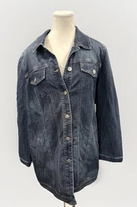 Chicos Blue Jean Denim Jacket Women’s Sz  3 18/16 Staple Button Up Pockets - Picture 1 of 19