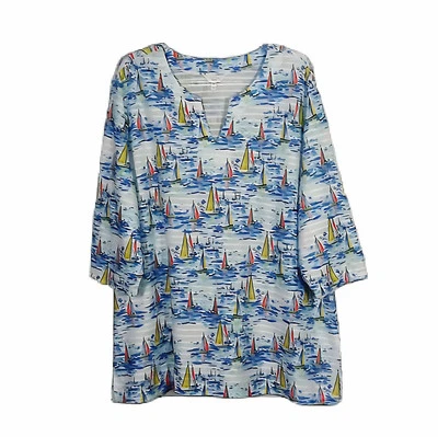 Coral Bay 女式上衣,尺寸 2X 异想天开的帆船海滩游轮束腰上衣  — 第 1/4 张图片