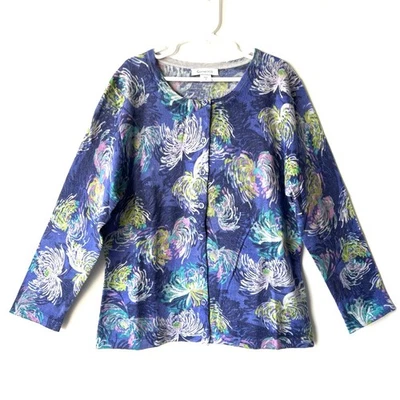 Cárdigan Suéter Garnet Hill Para Mujer S Lana Merino Rosa Lila Floral Preppy NUEVO Foto 1 de 4