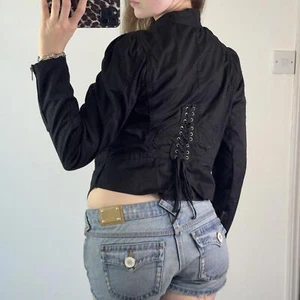 Y2K vintage lace up archive denim jacket asymmetrical zipper utility avant garde - Picture 1 of 10
