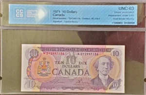 *DY 1971 $10 BC49cA LAWSON/BOUEY *DY2957136 CCCS CH UNC 63 UNDER 3.40M - Picture 1 of 2