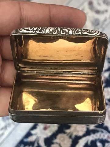 Collectible Georgian Engraved Silver Snuff Box Gilt Interior Hallmark B'ham 1795 Cover