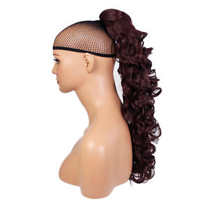 22" PONYTAIL Clip in Hair Piece CURLY Cheryl Cole Red #99J Claw Clip