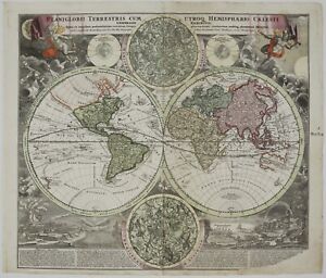 WORLD MAP 1730 HOMANN CELESTIAL MODELS ORIGINAL COPPER ENGRAVING ATLAS NOVUS