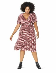 Donna Morgan Women's Plus Size Dress Faux Wrap Jersey Cranberry/Bright Orange - Picture 1 of 8