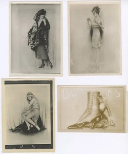 Lot of 4 Vintage 1920s Charles Sheldon 5" x 7" Fashion Photographs Art Sketches - Picture 1 of 5
