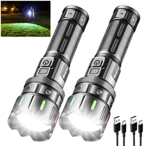 1-2Pack Torcia LED Super Luminosa Alta Lumen Ricaricabile Tattica Lavoro Luce - Foto 1 di 12