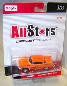 1:64 MAISTO ALL STARS 1957 CHEVROLET BEL AIR GASSER CROOKTOWN BAIL BOND ORANGE - Bild 1 von 3