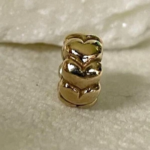 PANDORA ALE 14K YG YELLOW GOLD BIG HEARTS LOVE SPACER BEAD CHARM #750201 - Picture 1 of 3