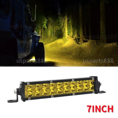 Barra de luces LED de trabajo de inundación de punto amarillo de 7"" lámpara antiniebla conducción todoterreno SUV coche camión Foto 1 de 4