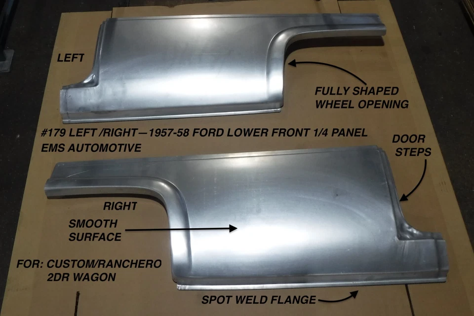 1957,1958 FORD LOWER FRONT 1/4 PANELS #179 PAIR.  LEFT RIGHT SET, EMS AUTO - Image 1 of 1