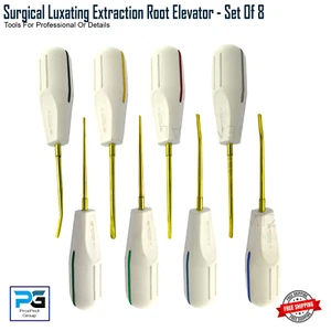 Dental Root Luxating Elevators Set Of 8 Luxation Extraction Surgical Tools Gold - Picture 1 of 9