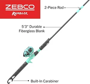 Combo de carrete y caña de pescar Zebco Kids Rambler Spincast, ¡pote de 2 piezas de 5'3"! - Imagen 1 de 9