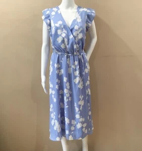 NEW Ann Taylor Womens 6 Floral Flutter Sleeve Wrap Dress in Windswept Blue - Picture 1 of 8