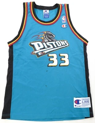 Camiseta deportiva de baloncesto rara de colección Champion Grant Hill Detroit Pistons años 90 verde azulado juvenil L Foto 1 de 4