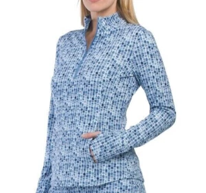$89 Tommy Bahama Women’s 1/4 Zip Popover - Scaled Water Blue/White- Small- New - Picture 1 of 5