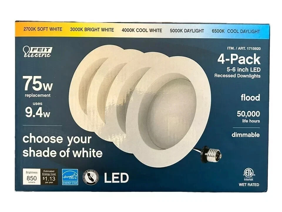8 Pack Feit Electric 5-6 inch Led Recessed Dimmable Downlights Multiple Shades - Image 1 of 1