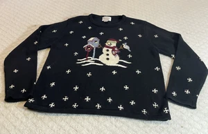 Christopher & Banks Muñeco de Nieve Suéter, Mujer Talla Mediana, Bordado a Mano Negro - Imagen 1 de 16