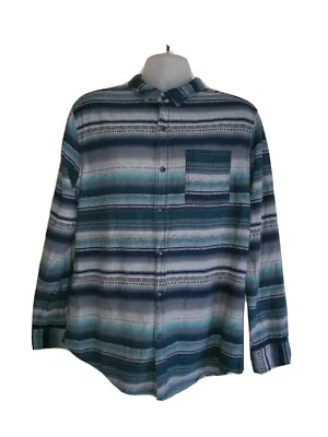 Camisa Para Hombre Talla Grande On the Byas Azul Verde Rayas Suroeste LS Abotonada   Foto 1 de 4