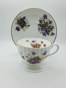 Vtg Radfords England Bone China Teacup & Saucer Violets - Picture 1 of 8