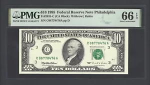 United States-Federal Reserve 10 Dollars 1995 Fr#2031-C (CA Block) UNC Grade 66 - Picture 1 of 2