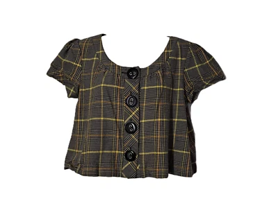 women: XHILARATION Plaid Button Crop Blazer Top - Size Large - Image 1 of 4