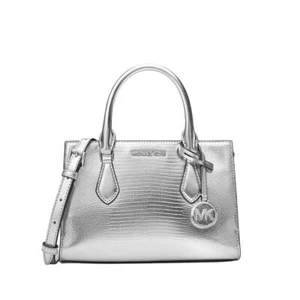 MICHAEL KORS Sheila Small Satchel Handtasche Crossbody Embossed Purse Silber Neu mit Etikett - Bild 1 von 10