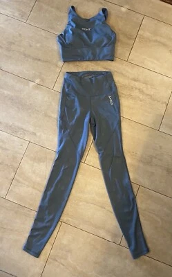 ECHT Traje Azul Gris Conjunto Deportivo Mujer Talla Pequeña Top Sin Mangas Leggings Elastizados Foto 1 de 4