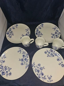 Paula Deen Collection Spring Prelude Dinner Plates cups Blue Flowers White Coupe - Picture 1 of 16