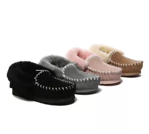 EVERAU® Moccasins Slippers Australian Sheepskin Wool Loafers Nonslip Rubber Sole - Picture 1 of 30